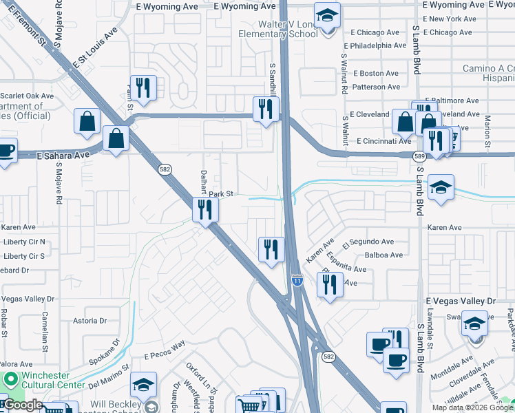 map of restaurants, bars, coffee shops, grocery stores, and more near 3706 Tijeras Avenue in Las Vegas