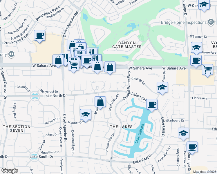 map of restaurants, bars, coffee shops, grocery stores, and more near 2801 Crystal Cove Drive in Las Vegas