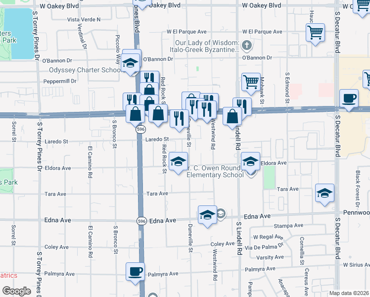 map of restaurants, bars, coffee shops, grocery stores, and more near 2628 Magic Moon Lane in Las Vegas