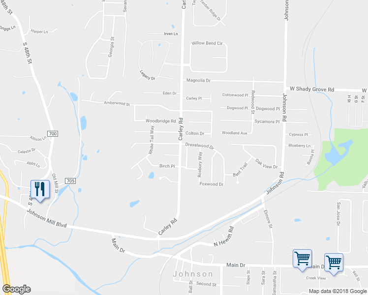 map of restaurants, bars, coffee shops, grocery stores, and more near 4812 Avondale Lane in Springdale