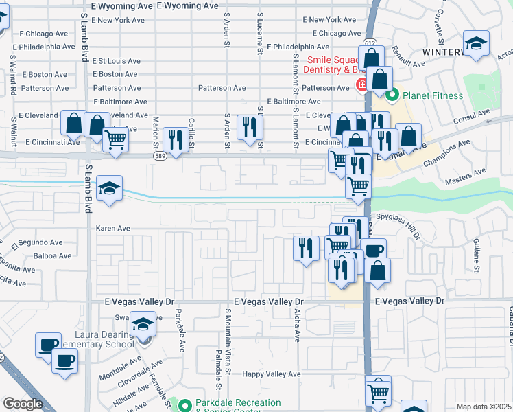 map of restaurants, bars, coffee shops, grocery stores, and more near 4672 Krissylouise Way in Las Vegas