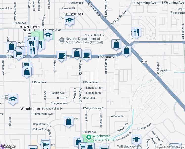 map of restaurants, bars, coffee shops, grocery stores, and more near 3025 Nevada 589 in Las Vegas