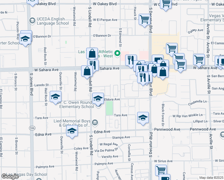 map of restaurants, bars, coffee shops, grocery stores, and more near 2646 Topaz Blue street in Las Vegas