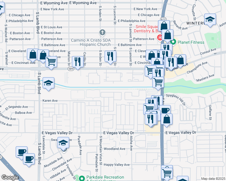 map of restaurants, bars, coffee shops, grocery stores, and more near 4672 Krissylouise Way in Las Vegas