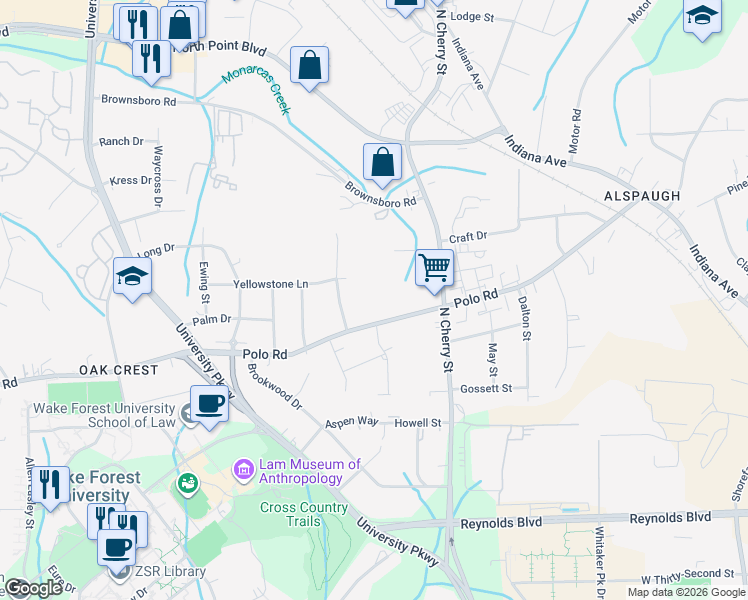 map of restaurants, bars, coffee shops, grocery stores, and more near 520 Specialty Park Drive in Winston-Salem
