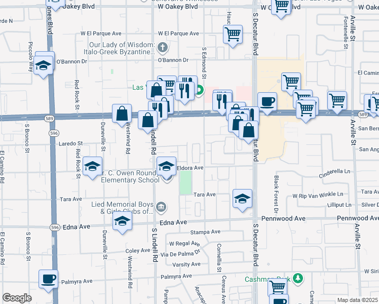 map of restaurants, bars, coffee shops, grocery stores, and more near 2646 Topaz Blue street in Las Vegas