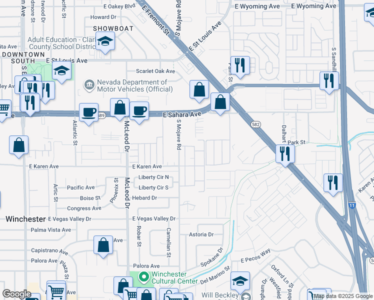 map of restaurants, bars, coffee shops, grocery stores, and more near 2640 Heritage Court in Las Vegas