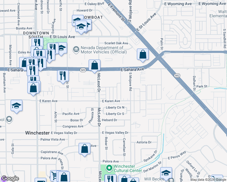 map of restaurants, bars, coffee shops, grocery stores, and more near 3025 Nevada 589 in Las Vegas