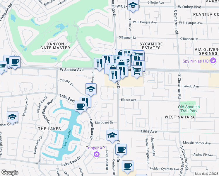 map of restaurants, bars, coffee shops, grocery stores, and more near 2611 South Durango Drive in Las Vegas