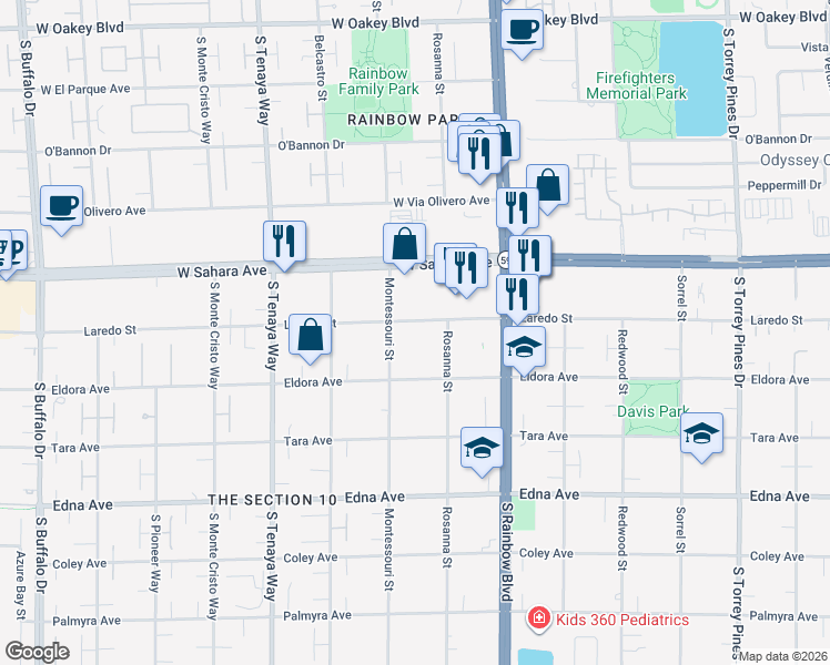 map of restaurants, bars, coffee shops, grocery stores, and more near 7055 Laredo Street in Las Vegas