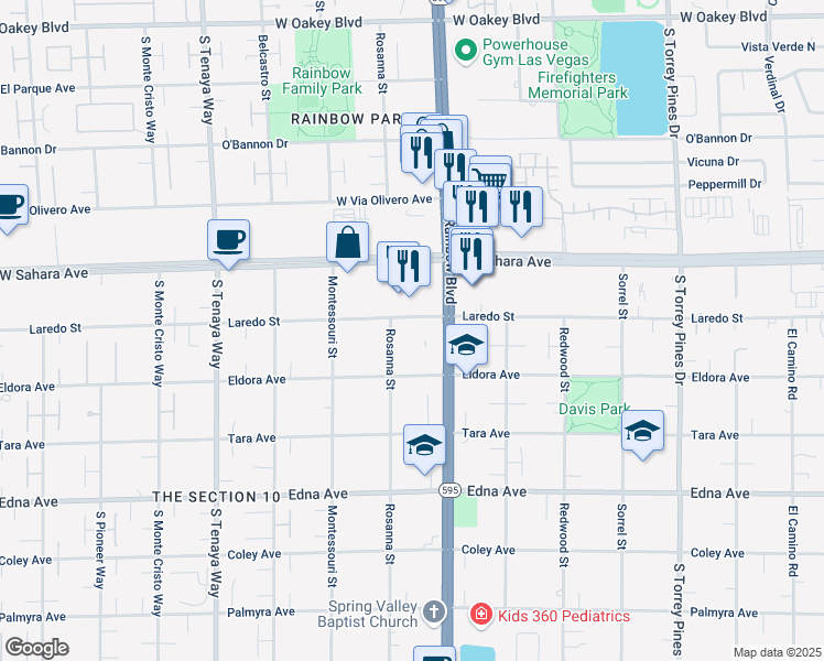 map of restaurants, bars, coffee shops, grocery stores, and more near 6985 West Sahara Avenue in Las Vegas