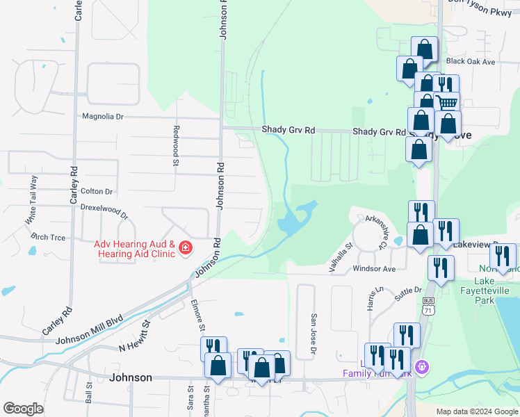 map of restaurants, bars, coffee shops, grocery stores, and more near 2005 Blueberry Lane in Springdale