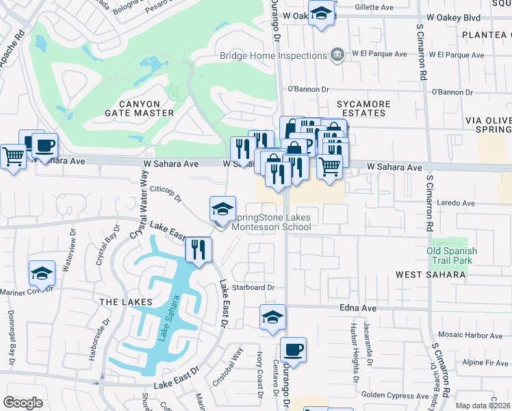 map of restaurants, bars, coffee shops, grocery stores, and more near 2619 South Durango Drive in Las Vegas