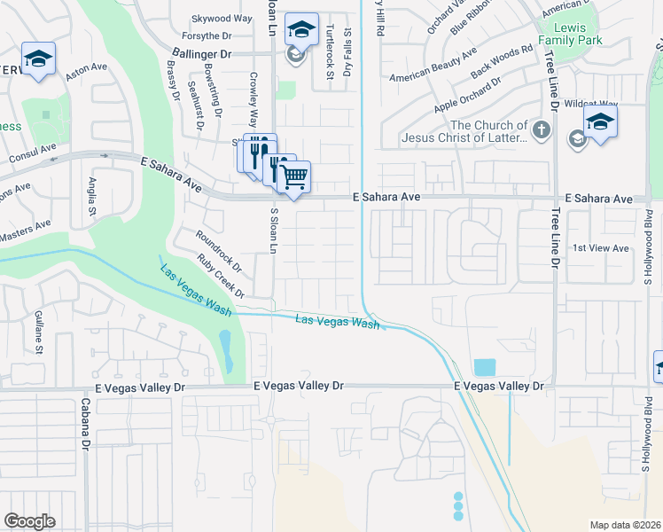 map of restaurants, bars, coffee shops, grocery stores, and more near 5953 East Clover Canyon Lane in Las Vegas
