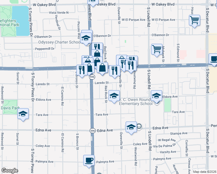 map of restaurants, bars, coffee shops, grocery stores, and more near 5825 West Sahara Avenue in Las Vegas