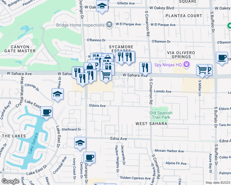map of restaurants, bars, coffee shops, grocery stores, and more near 8455 West Sahara Avenue in Las Vegas