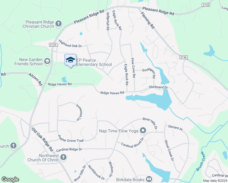 map of restaurants, bars, coffee shops, grocery stores, and more near 6312 Ridge Haven Road in Greensboro