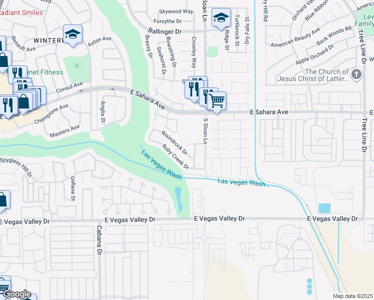 map of restaurants, bars, coffee shops, grocery stores, and more near 5726 Roundrock Drive in Las Vegas