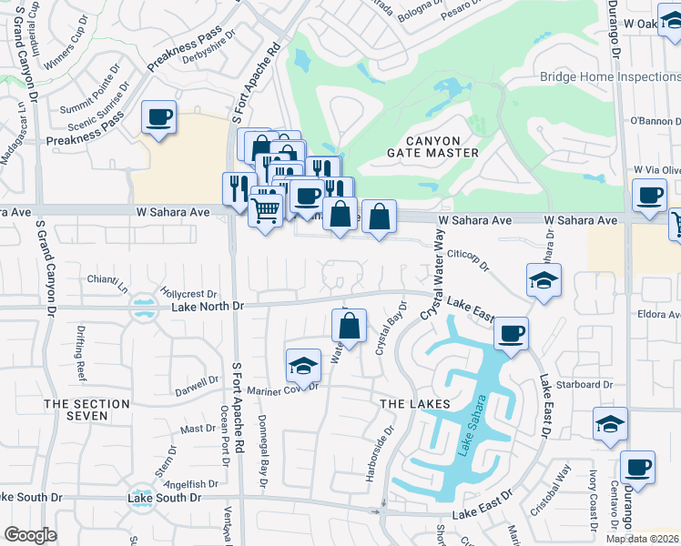 map of restaurants, bars, coffee shops, grocery stores, and more near 8952 Antioch Way in Las Vegas