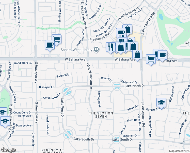 map of restaurants, bars, coffee shops, grocery stores, and more near 9612 Chianti Lane in Las Vegas