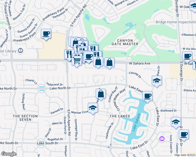 map of restaurants, bars, coffee shops, grocery stores, and more near 8952 Antioch Way in Las Vegas