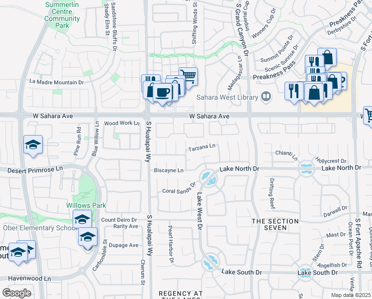 map of restaurants, bars, coffee shops, grocery stores, and more near 16412 Tarzana Lane in Las Vegas