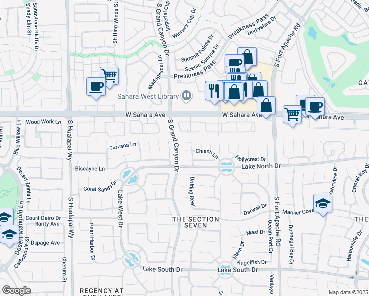 map of restaurants, bars, coffee shops, grocery stores, and more near 9612 Chianti Lane in Las Vegas