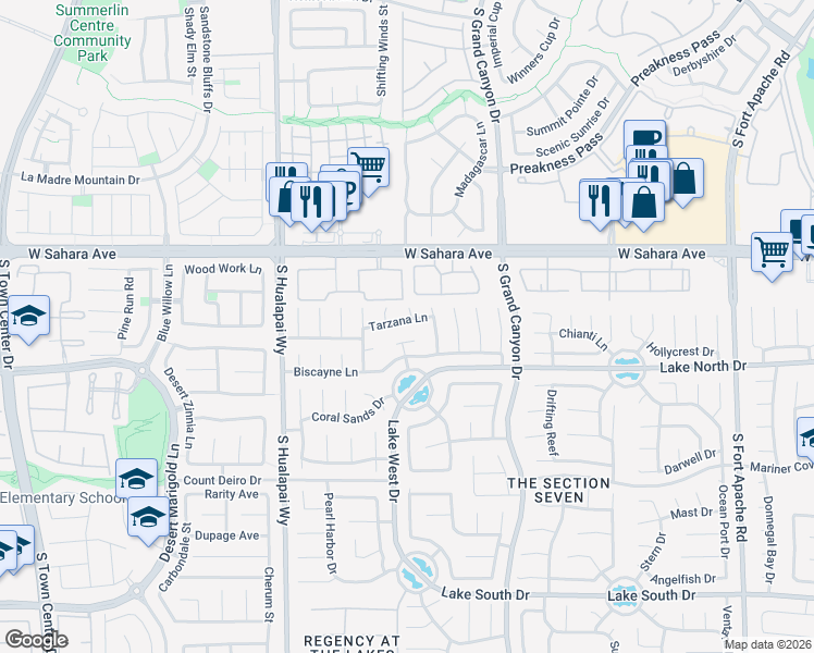 map of restaurants, bars, coffee shops, grocery stores, and more near 9837 Tarzana Lane in Las Vegas
