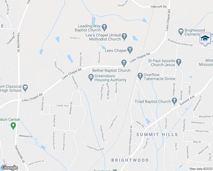 map of restaurants, bars, coffee shops, grocery stores, and more near 4653 Byers Ridge Drive in Greensboro