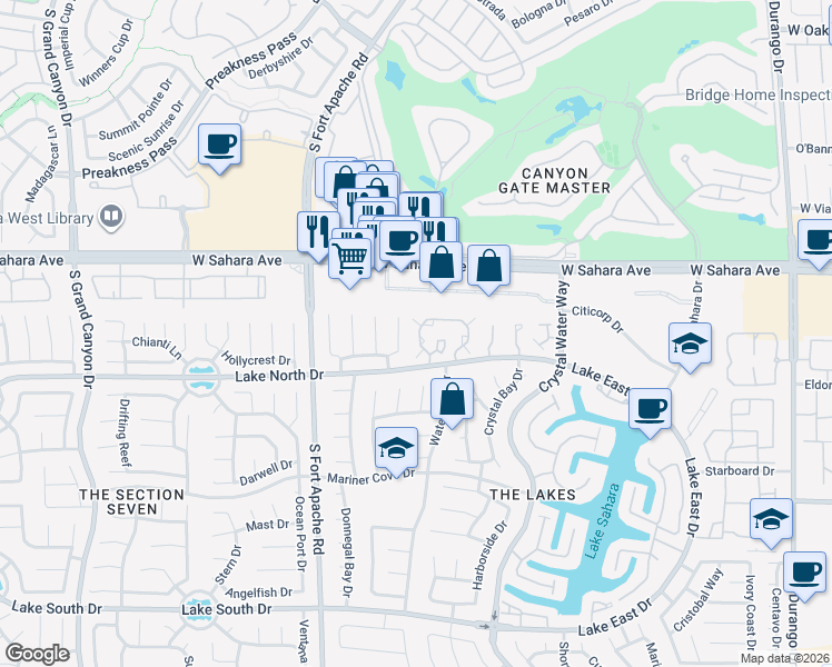 map of restaurants, bars, coffee shops, grocery stores, and more near 8952 Antioch Way in Las Vegas