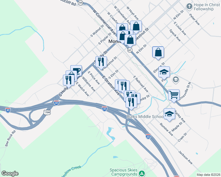 map of restaurants, bars, coffee shops, grocery stores, and more near 503 Pine Street in Monterey