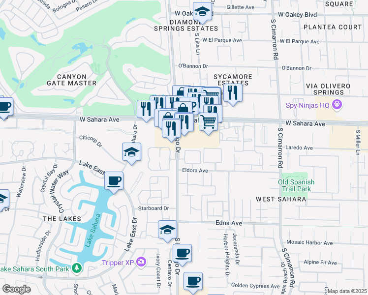 map of restaurants, bars, coffee shops, grocery stores, and more near 2606 South Durango Drive in Las Vegas