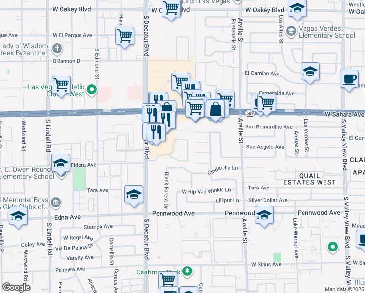 map of restaurants, bars, coffee shops, grocery stores, and more near 2686 South Decatur Boulevard in Las Vegas