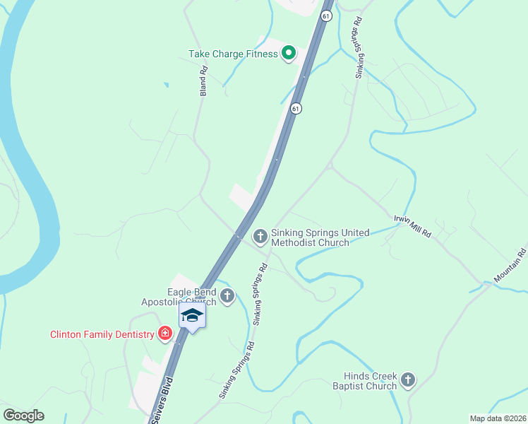 map of restaurants, bars, coffee shops, grocery stores, and more near 525 Sinking Springs Road in Clinton