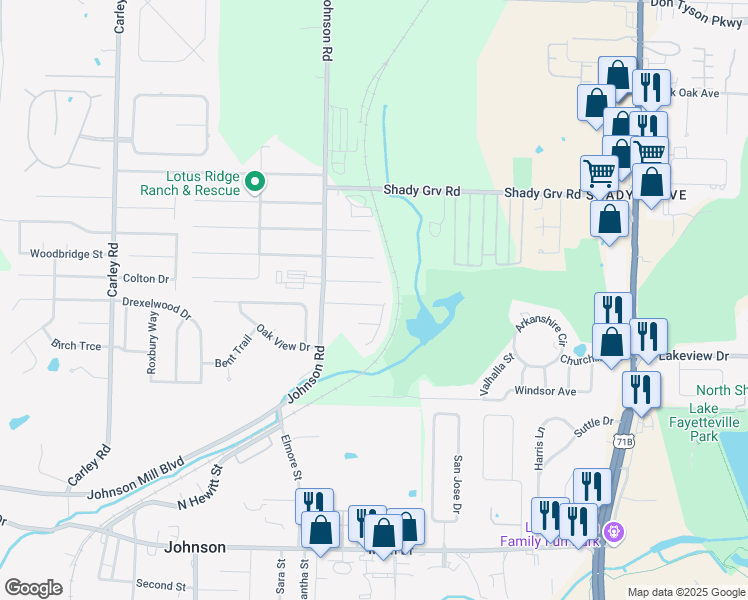 map of restaurants, bars, coffee shops, grocery stores, and more near 2006 Blueberry Lane in Springdale