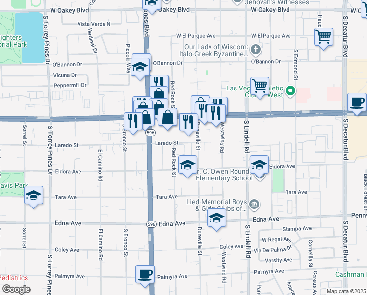 map of restaurants, bars, coffee shops, grocery stores, and more near 5883 Laredo Street in Las Vegas