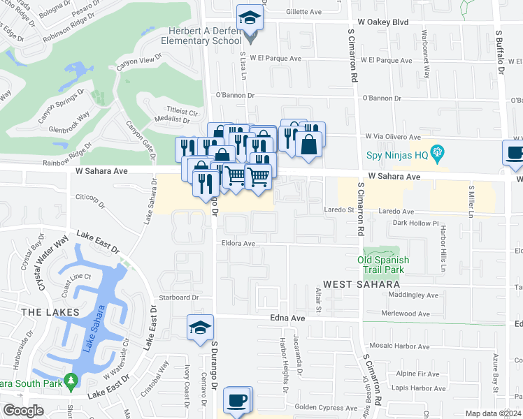 map of restaurants, bars, coffee shops, grocery stores, and more near 8410 Eldora Avenue in Las Vegas