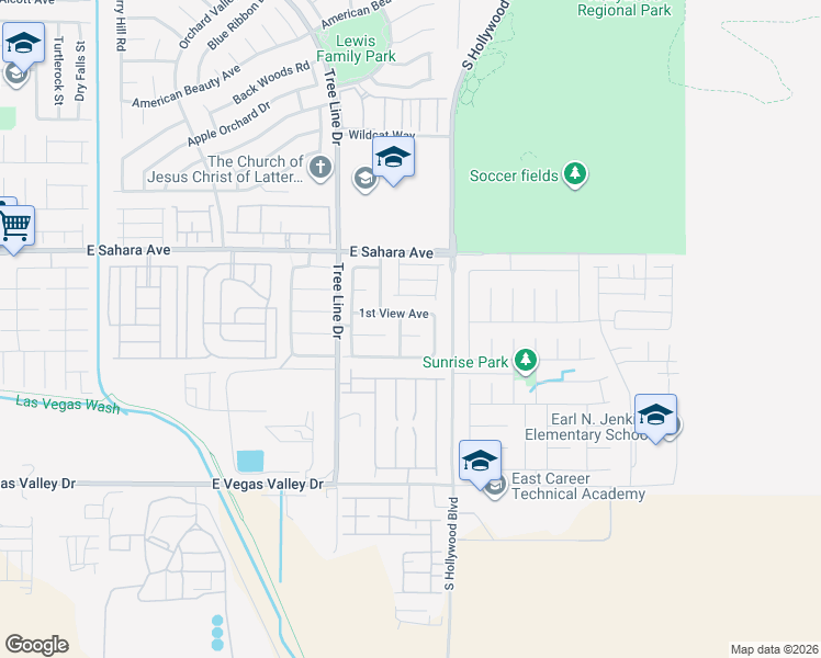 map of restaurants, bars, coffee shops, grocery stores, and more near 6545 1st View Avenue in Las Vegas