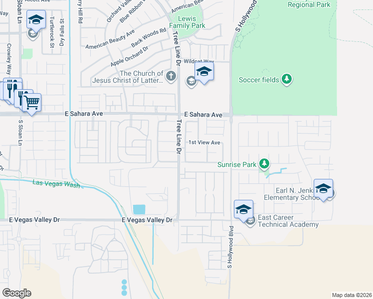 map of restaurants, bars, coffee shops, grocery stores, and more near 2607 Amber Crest Street in Las Vegas