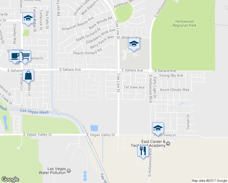map of restaurants, bars, coffee shops, grocery stores, and more near 6339 Bushkill Creek Court in Las Vegas