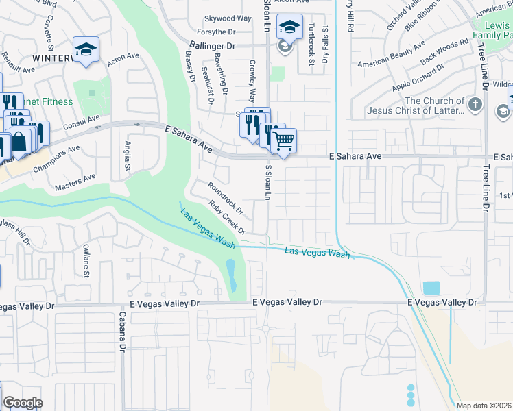 map of restaurants, bars, coffee shops, grocery stores, and more near 5742 Coleridge Way in Las Vegas
