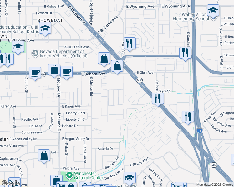 map of restaurants, bars, coffee shops, grocery stores, and more near 2605 Ruthe Duarte Avenue in Las Vegas