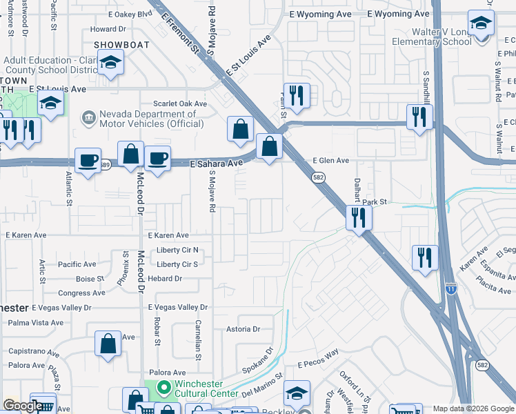 map of restaurants, bars, coffee shops, grocery stores, and more near 2605 Ruthe Duarte Avenue in Las Vegas