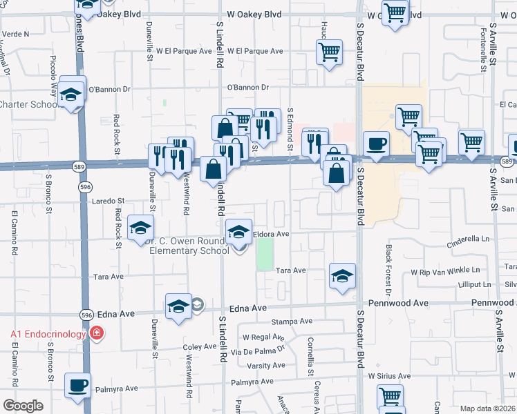 map of restaurants, bars, coffee shops, grocery stores, and more near 5392 Jade Crystal Avenue in Las Vegas