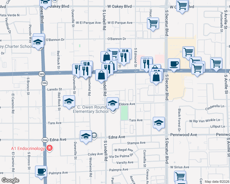 map of restaurants, bars, coffee shops, grocery stores, and more near 5392 Jade Crystal Avenue in Las Vegas