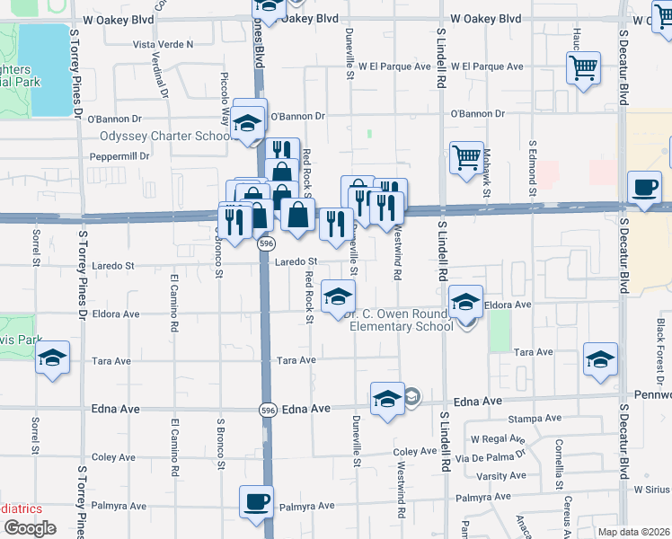 map of restaurants, bars, coffee shops, grocery stores, and more near 5825 West Sahara Avenue in Las Vegas