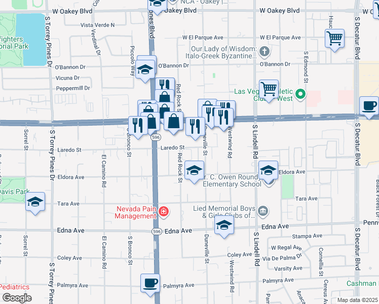 map of restaurants, bars, coffee shops, grocery stores, and more near 5825 West Sahara Avenue in Las Vegas