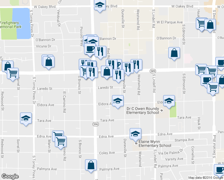 map of restaurants, bars, coffee shops, grocery stores, and more near 5825 West Sahara Avenue in Las Vegas