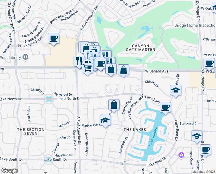 map of restaurants, bars, coffee shops, grocery stores, and more near 8952 Antioch Way in Las Vegas