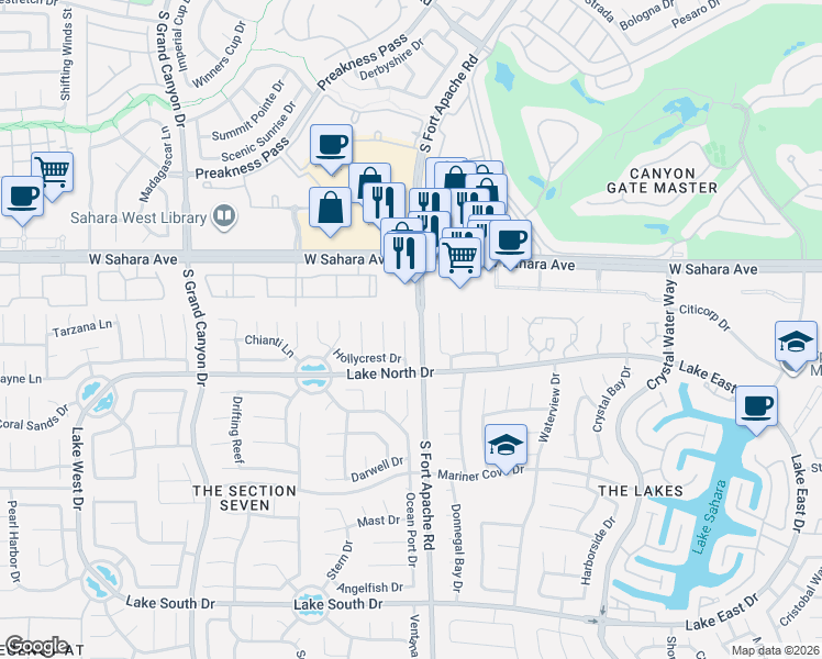 map of restaurants, bars, coffee shops, grocery stores, and more near 2709 Tidewater Court in Las Vegas